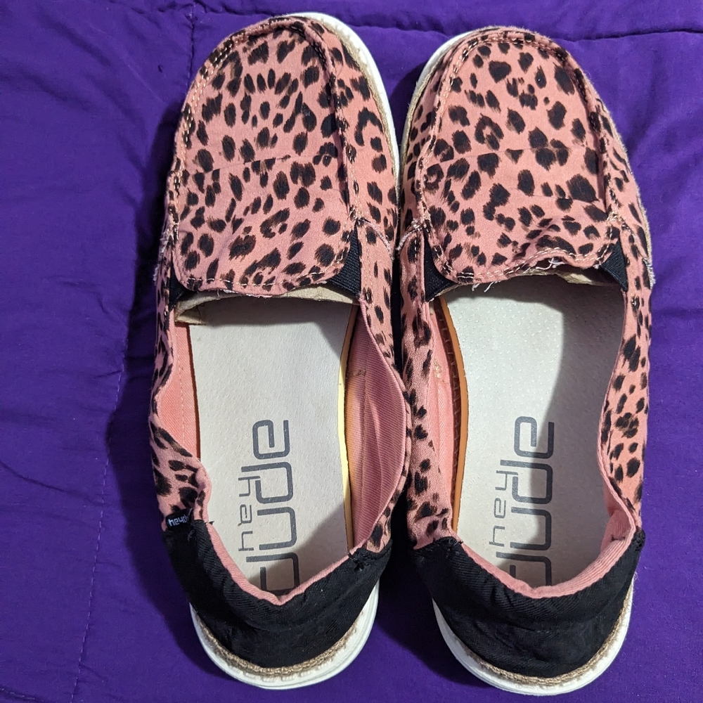 Hey Dudes leopard print slip ons